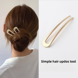 KANXINR 3 Pcs U-Shaped Hair Clips, Forks and Sticks, Hair Clips, Simple Metal, French Gold and Silver, Hair Accessories for Women and Girls,Hair Sticks Suitable for Tying Hair