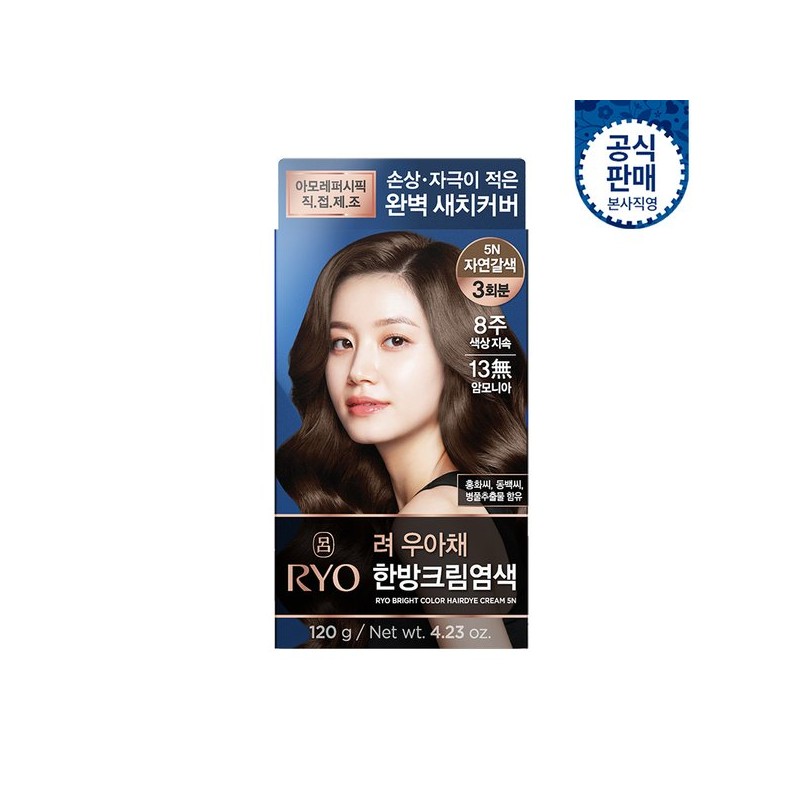 Ryu 려 우아채 영양새치염색(자연갈색5N) Ryo Elegant Charcoal Nourishing Hair Color