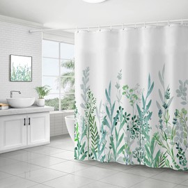 Shower Curtain Green Plants Shower Curtain Polyester Plant with Green Leaves Shower Curtain 180 x 200 cm Plants with 8 Hooks