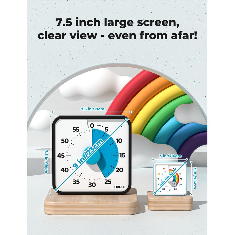 LIORQUE 60 Minute Visual Timer for Kids and Adults, Non-Ticking