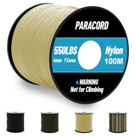 Omtofo 100 m Paracord 550 Nylon Rope 4 mm, 7 Core Strands Paracord Khaki Parachute Cord Nylon Cord for Bracelet, Lead, Collar, Survival Paracord Max. 250 kg (550 lbs)