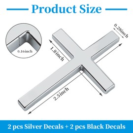 4 PCS Metal Jesus Christ Cross Badge Stickers for Car & Truck Body Fender Tail - 2.5"×1.8" 3D Christian Auto Emblem Decal, Self Adhesive Waterproof Exterior Decoration Car Accessories (Silver+Black)