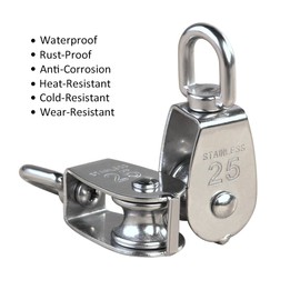 IMAGINE IMAGINE 2Pcs M15 M20 M25 Silver Single Pulley Block 304 Stainless Steel Single Wheel Wirerope Traction Trolley Crane Swivel Hook Pulley Roller Loading (M25 150kg)