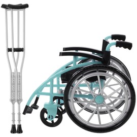 Angoily Doll Wheelchair and Crutches Set, Miniature Wheelchair, Doll House Folding Wheelchair Model, Mini Wheelchair Toy, Dollhouse Accessories