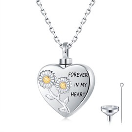 JZWUYAN Daisy Sunflower Urn Necklaces for Ashes - 925-Sterling-Silver Sunflower Ash Pendant Memorial Cremation Jewelry for Women, Forever in My Heart Cremation Necklace Ashes Daisy