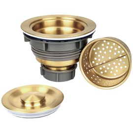 LQS Kitchen Sink Drain Strainer Assembly, Sink Drain 304 Stainless Steel with Removable Deep Waste Basket and Sealing Lid 3-1/2-inch Golden