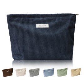Wudygirl Cosmetic Bags for Women,Travel Makeup Bag,Aesthetic Women Handbags Purses,Large Capacity Corduroy Toiletry bag Zipper Pouch(Navy Blue)
