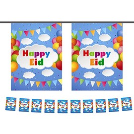 Happy Eid Mubarak Party Flags Bunting 2018-10 Flags - Eid Decorations Party Kids Ramadan (Happy Eid)