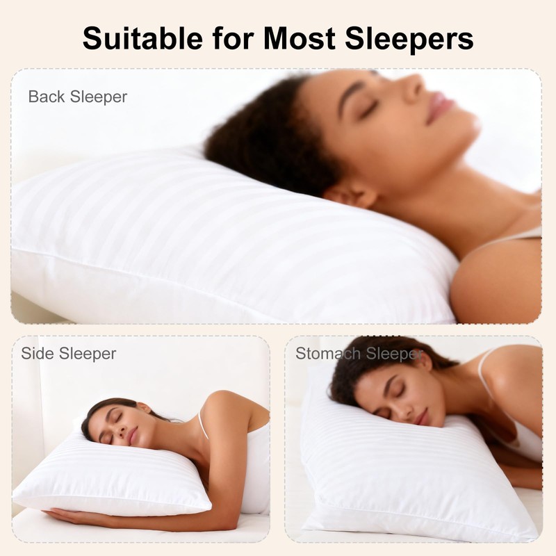 FISHDRU Goose Feathers and Down White Pillows with 100% Cotton