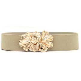 Gold Belts for Women Dresses Flower Buckle Stretch Lady Women Belts Women's Elastic Vintage Wide Waist Belt Simple Ladies Womens Belts Elastic Wide Waist Belt Waistband Stretchy Cinch Belts