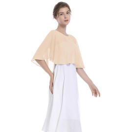 Baoqiya Wedding Capes Bridal Capelet Chiffon Shrug Shawls and Wraps for Evening Dress (Champagne)