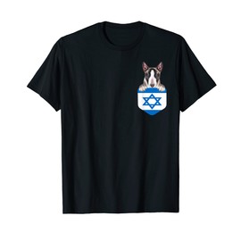 Israel Flag Miniature Bull Terrier Dog In Pocket T-Shirt for Men Women Kids