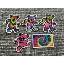 5 Grateful Dead / Jerry Garcia / Dead & Co. Tie Dye Dancing Bear Vinyl Stickers