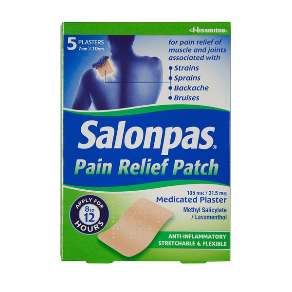 Salonpas Pain Relief Patch - 5 pack - Medicated Plaster for Joint & Muscle Pain