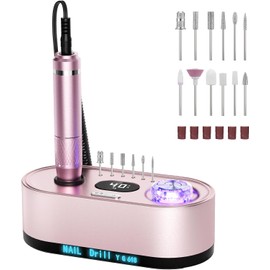 "JOSGLOI Taladro eléctrico para uñas profesional: kit de lima de uñas eléctrica de 40000 RPM, máquina pulidora de uñas Efile con pantalla LCD para uñas de gel acrílico, manicura y pedicura, pulidora