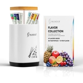 Wunder Toothpicks – Flavoured Toothpicks Trial Pack 80 pcs with Dispenser, Fresh Breath, Aromatic, Sugar-Free & Vegan, Portable Oral Care, Gum Alternative