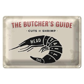 The Butcher's Guide | Cuts of Shrimp | Vintage Blechschild | 20 cm x 30 cm
