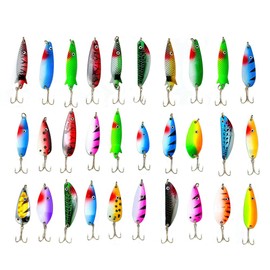 Fishing Baits Kit, 30 Pcs Mixed Colorful Metal Spinner Treble Hooks Lures Kit, Lifelike Sea Fishing Tackle Baits for Trout Bass Salmon