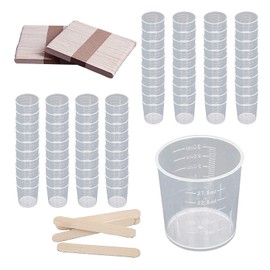 GZjiyu Pack of 80 Small Measuring Cups, Plastic Mixing Cups with 80 Wooden Sticks for Mixing Paints, Epoxies, Resin, Laboratory, Cooking, Painting Accessories (30 ml)