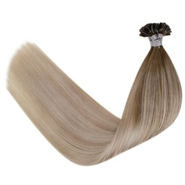 LaaVoo Balayage Blonde Hair Extensions Human Hair U Tip Ombre Light Brown to Ash Blonde with Platinum Blonde Keratin U Tip Human Hair Extensions for Short Hair 14 in 1g/1s 50g