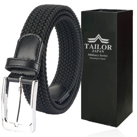 TAILOR JAPAN Men's Elastic Belt, Mesh Belt, Stepless Adjustment Belt, One Size Fits Most, Casual, Gentleman, Business, Comfort, No Suffering, Black