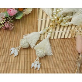 Feathers Creation Ltd Sew on Metallic colour Tassels garland for Curtain Edge Blouse Latkan Wedding Dress Tassel Sold per Pair 5 inch Inch Long (Cream)