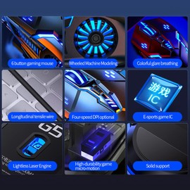 CHONCHOW Gaming Mouse, Wired Mouse, Mouse for Laptops, 3200 DPI LED Backlight 6 Button, 7 Color Breathing Lights with 1.5M Cable for Gamers, Silent Click, Plug and Play (White)