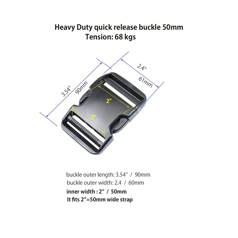 Ahijklmn Plastic Side Release Buckle Clips 50mm Heavy Duty Plastic
