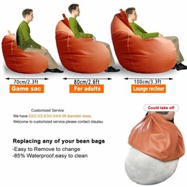 SXBCyan Bean Bag Chair 3.3ft (No Filler) Big Faux Leather Cover Pouf Without Filler Outdoor Beanbag Chaise Lounger Salon Game Movie Sac Puff for Bedroom Living Room Garden(Brown,D3.3ft-Cover-Adults)