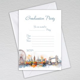 Graduation Invitations with envelopes London Themed Graduation Party High School, College Leavers, University Grad or Announcement: London Skyline Graduation Invites (Pack of 50 with Envelopes)