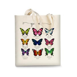 AUSVKAI Canvas Tote Bag Aesthetic Cute for Women Butterfly Grocery Bag Cotton Beach Totes Gift
