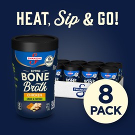 Swanson Sipping Chicken Bone Broth With Ginger and Turmeric, 10.75 oz Microwavable Cup (8 Pack)