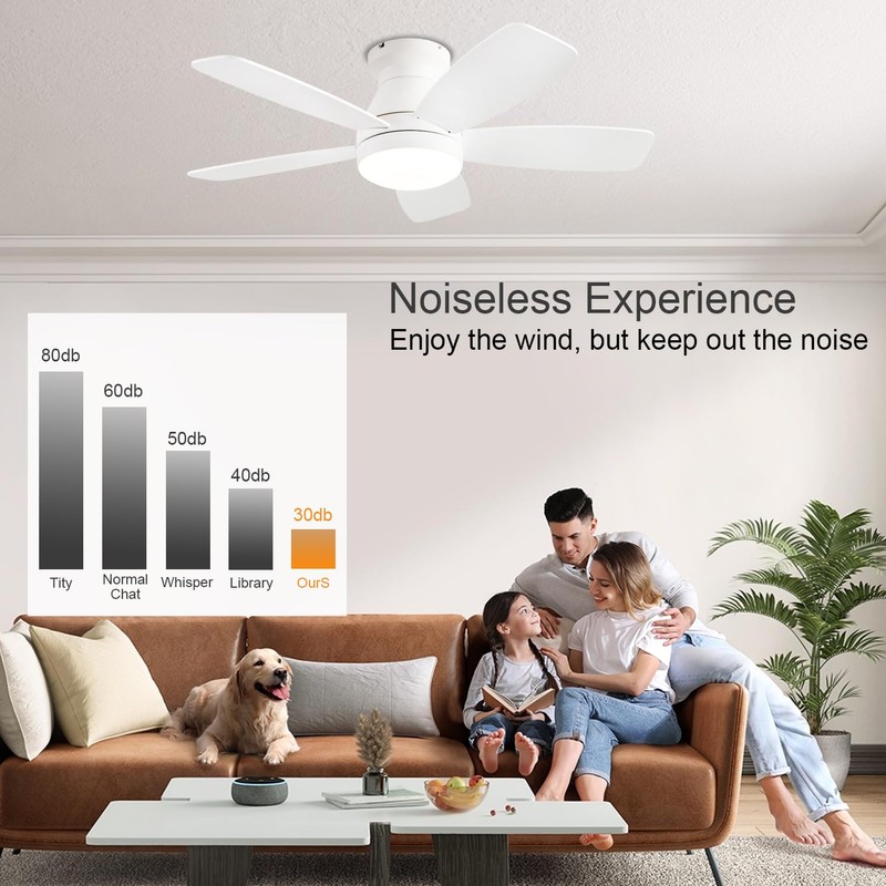 JSAITEE Ceiling Fans with Lights, 42 Inch Low Profile Ceiling