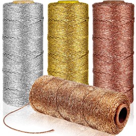 Shappy 4 rollos de cuerda metálica para panaderos de Navidad, 110 yardas, cuerda decorativa para envolver manualidades, materiales de embalaje (oro, plata, rosa naranja, oro)
