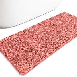 PureSwan Bathroom Runner Rug 24 x 60 Inch – Extra Large Long Bath Mat | Absorbent and Washable Thick Chenille Bath Rug Non-Slip Runner Rug for Bathroom, Shower, Sink(Coral)
