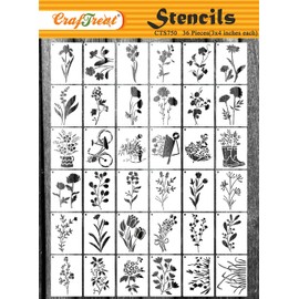 CrafTreat (36 Pieces) Wild Flowers Stencils for Painting (3 x 4 cm), Charming Flower Stencils for Painting, DIY, Reusable Stencils for Crafts, Clothing, Furniture, Decoration, and Walls