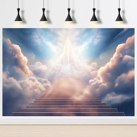 Heaven Backdrop Gate of Heaven Paradise Gate Photography Background for Kids Baby Shower Baptism Banner Stairs to Heaven Blue Sky White Clouds Bird of Peace Easter Church Events Props Vinyl 5x4ft