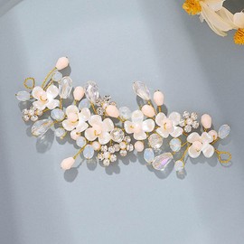 JONKY Bridal Flower Hair Vine Gold Rhinestone Wedding Headband Crystal Hair Band Bride Headpiece for Women and Girls