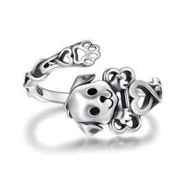 925 Sterling Silver Vintage Dog Ring Adjustable Spoon Thumb Ring Jewelry Gifts for Women