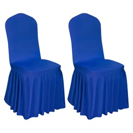 DREAMANIA 2pcs Chair Covers Stretch Parsons Skirt, Durable Washable Universal Chair Slipcover, Super Fit Spandex Chair Seat Protector Cover for Hotel, Ceremony, Home(Blue)