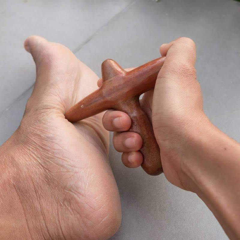 KITAMA Thai Massage-Holz Set (5 Teile): Massage Stäbchen + Kreuz