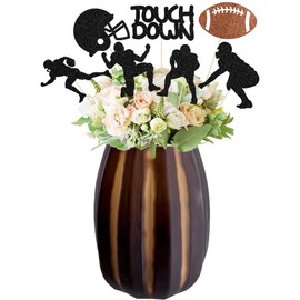 Gyufise 14Pcs Football Birthday Party Centerpiece Sticks Double Sided Rugby Ball Table Toppers Sports Theme Birthday Party Decoration for Football Touch Down Baby Shower Party Supplies