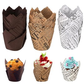Tulip Cupcake Cases, 150 PCS Tulip Muffin Cases, Muffin Cupcake Liners, Baking Paper Cups, Greaseproof Muffin Cups for Baking Christmas Wedding Birthday Party Vintage Style