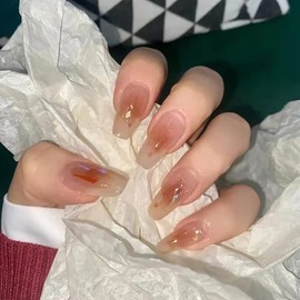 Nail Tip, French Nails, Gradient, Caramel Color, Silver Foil, Nail Decoration, Fake Nails, Receptions, Parties, After-parties, Entrance Ceremonies, Graduation Ceremonies, Kindergarten Entrance