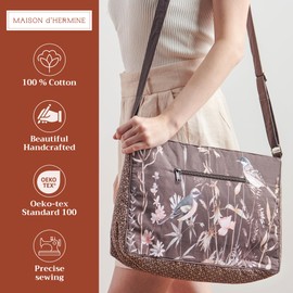 Maison d' Hermine Hand Bags for Women Cotton Shoulder Bag for Shopping Travel Everyday Use Cross Body Tote purse Multi Zippered Pocket Sling Bag (Meadow Florals)