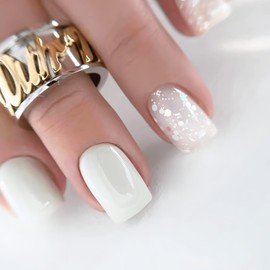 COLORBIRD Nail Tips, Short, 24 Pieces, White, Nail Tips, Short, Cute, Square (W1004)