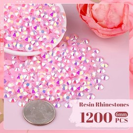 1200PCS 6mm Resin Jelly Rhinestones in Bulk (Light Pink AB), Bedazzling Flatback Crystals Rhinestones for Crafting DIY Nail Decoration, Gems Diomand Charms for Tumbler Shoes Clothing Fabric