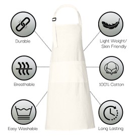RAJRANG BRINGING RAJASTHAN TO YOU Cotton Kitchen Adjustable Apron Men Women Waiter's Aprons with 3 Pockets for Hotel Café and Restaurant 69 x 89 cm, White (not exactly white), 69x89 cm