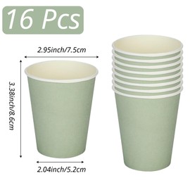 16Pcs Sage Green Party Paper Cups 9oz,Sage Green Party Tableware Decor Sage Green Paper Cup Sage Green Plates for Kids Sage Green Party Supplies Table Decoration