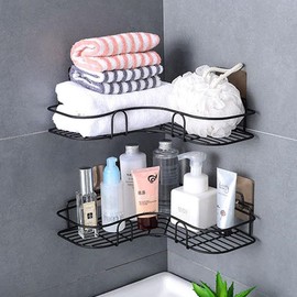 Non-perforated bathroom metal Corner shelf 1) Metal corner shelf black 2ea